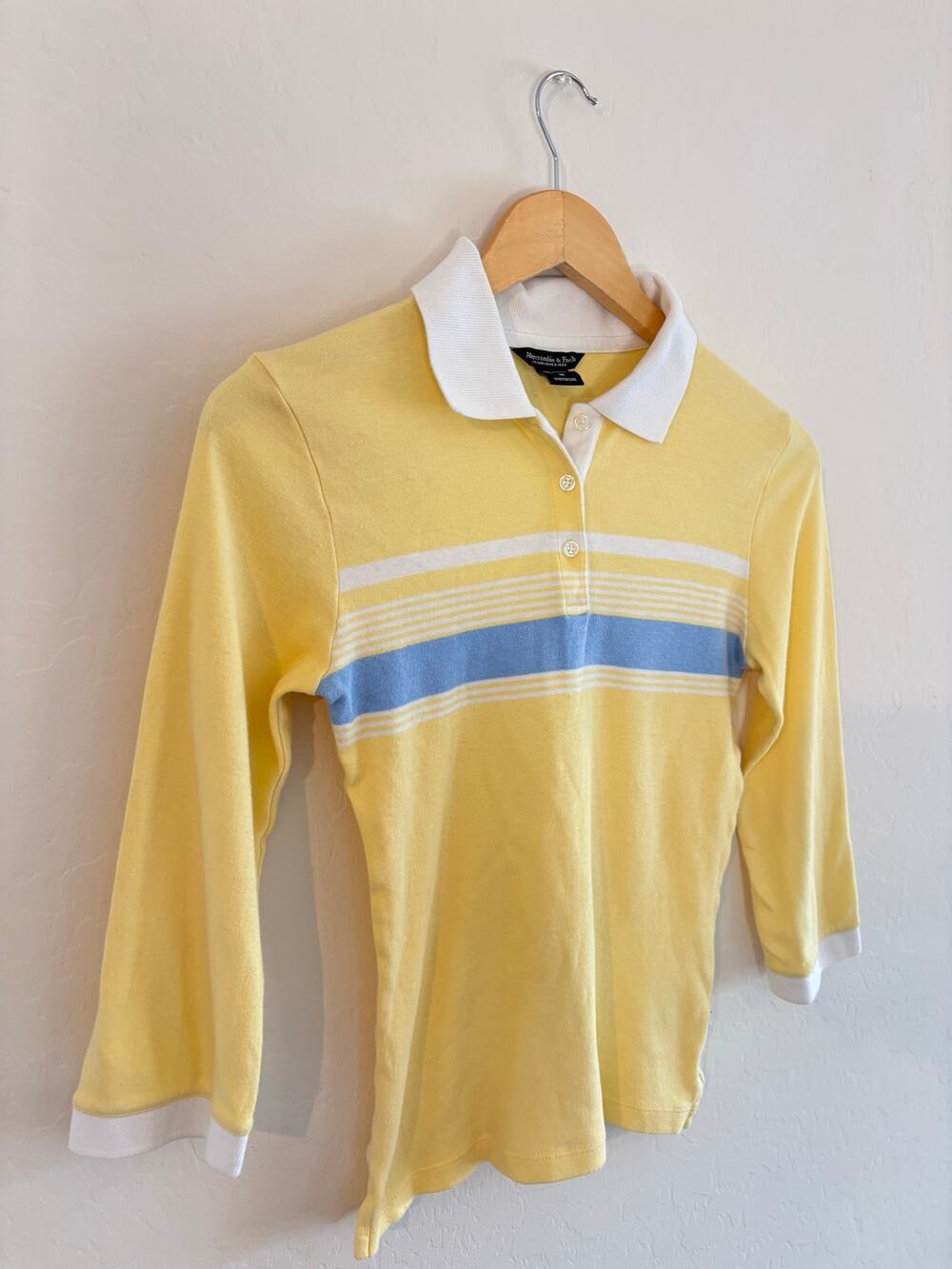 Vintage Y2K Abercrombie & Fitch Baby Tee 3/4 Sleeve Top Medium Collared Preppy